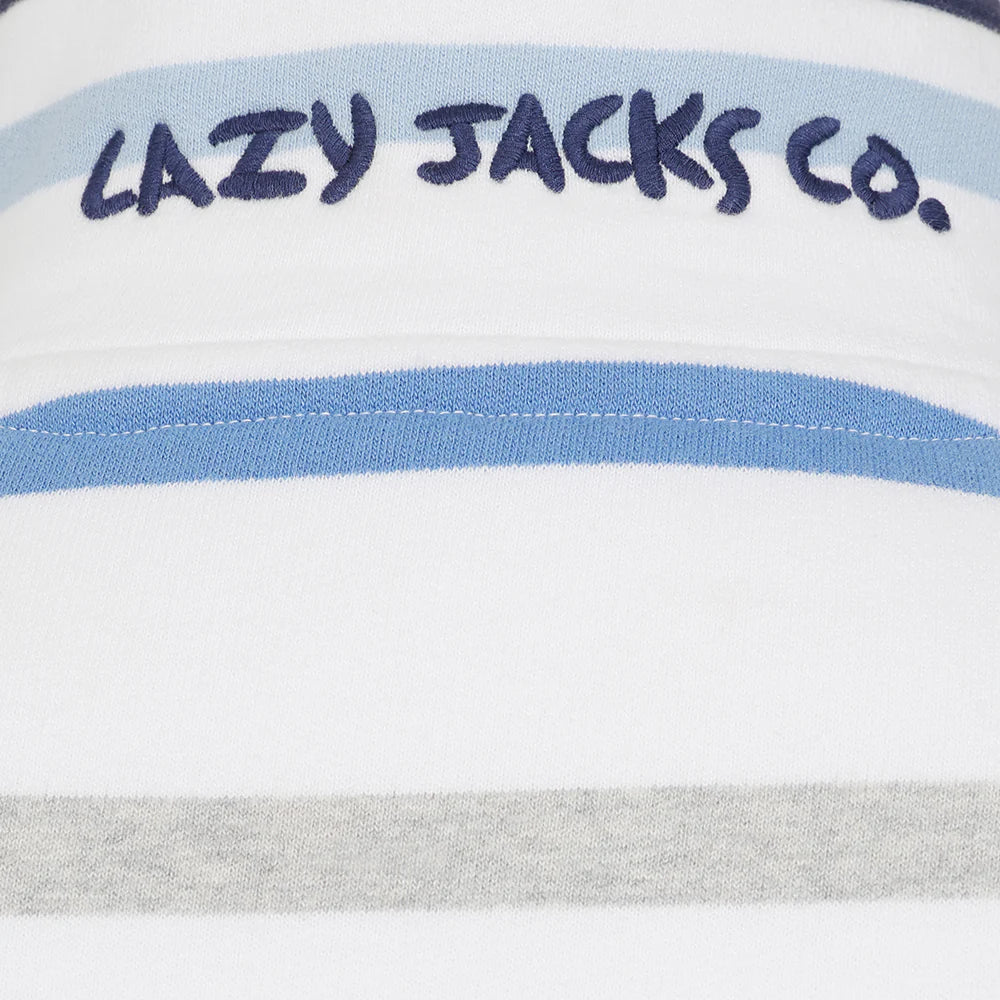 Lazy Jacks Ladies Striped Button Neck Sweatshirt - Blues