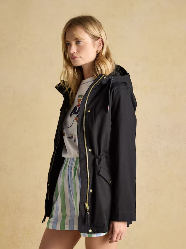 Joules Portwell Black Waterproof Raincoat With Hood