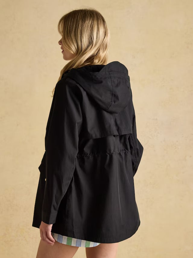 Joules Portwell Black Waterproof Raincoat With Hood