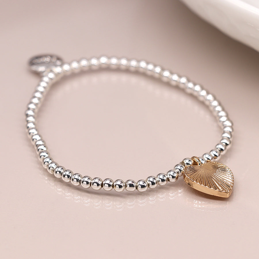 Beaded Bracelet with Faux Gold Textured Heart Charm