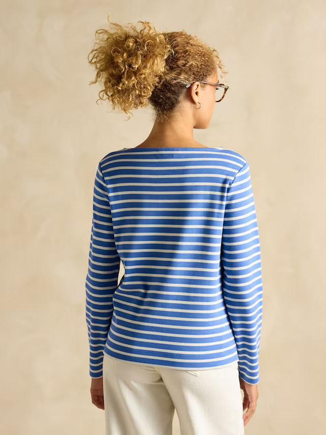 Joules Harbour Blue Stripe Embroidered Boat Neck Breton Top