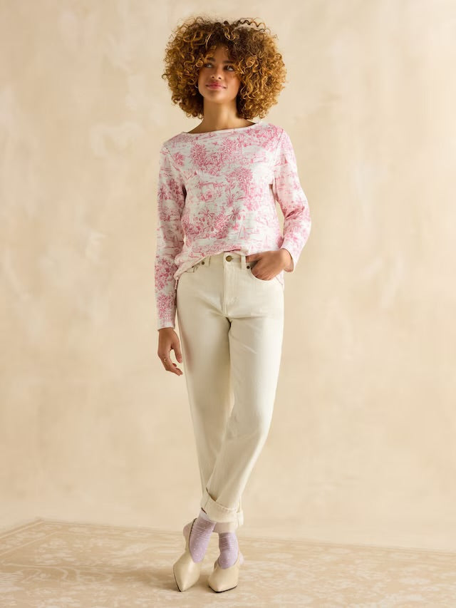 Joules Harbour Pink Toile de Jouy Boat Neck Printed Top