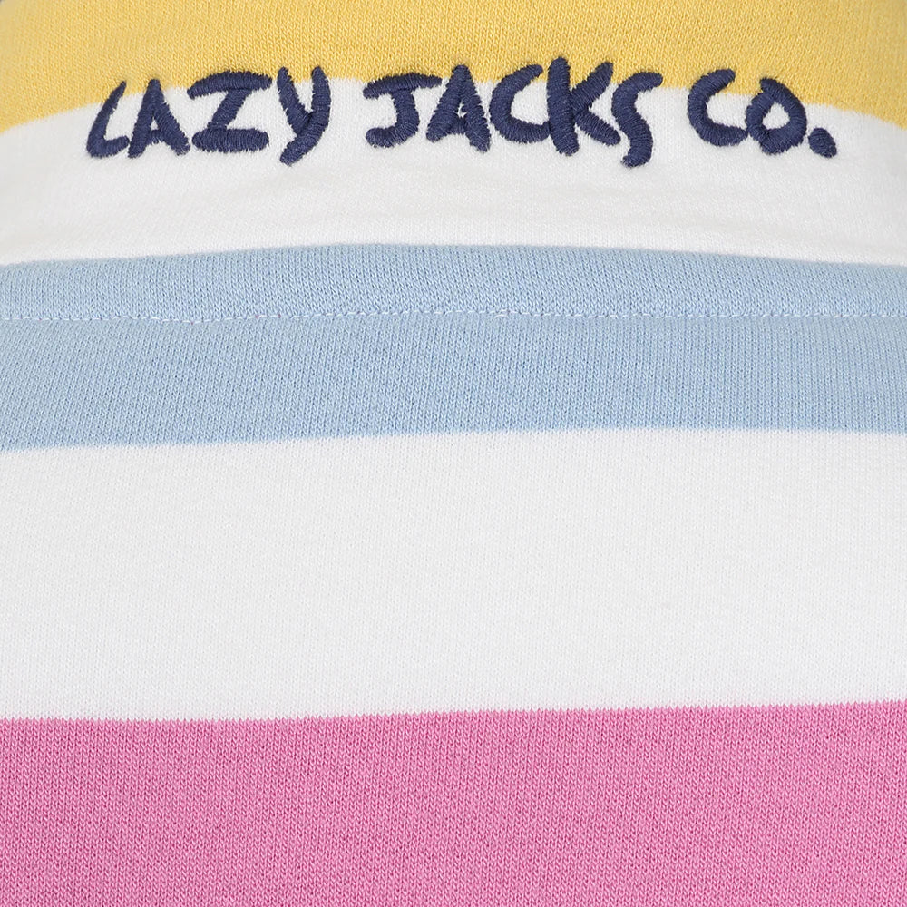 Lazy Jacks Ladies Striped Button Neck Sweatshirt - Watercolours