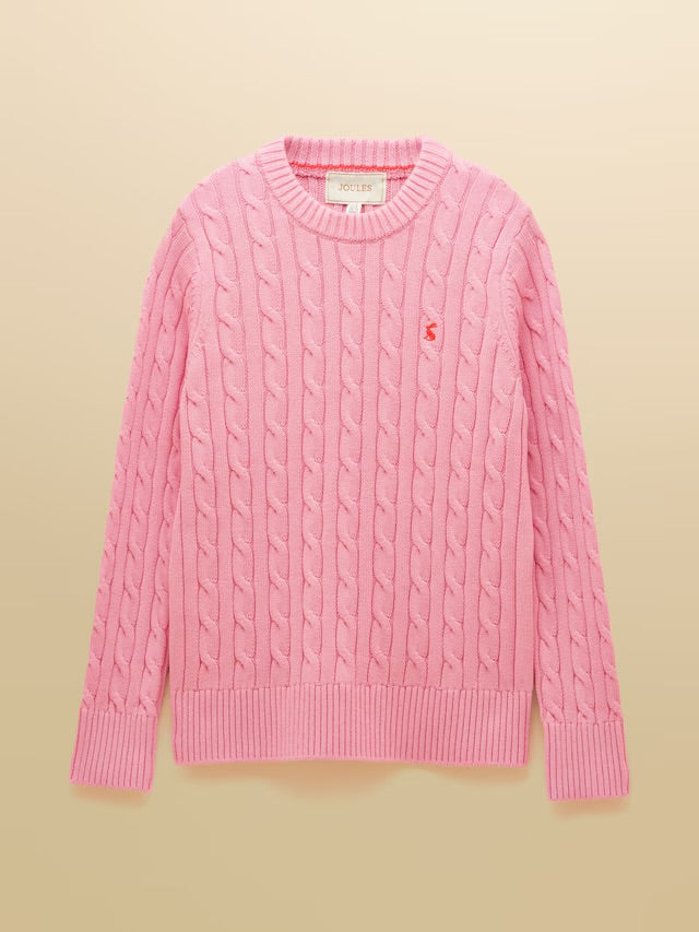 Joules Classic Cable Pink Cotton Crew Neck Jumper