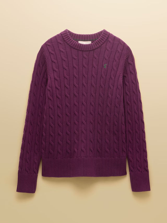 Joules Purple Berry Classic Crew Neck Cotton Cable Knit Jumper