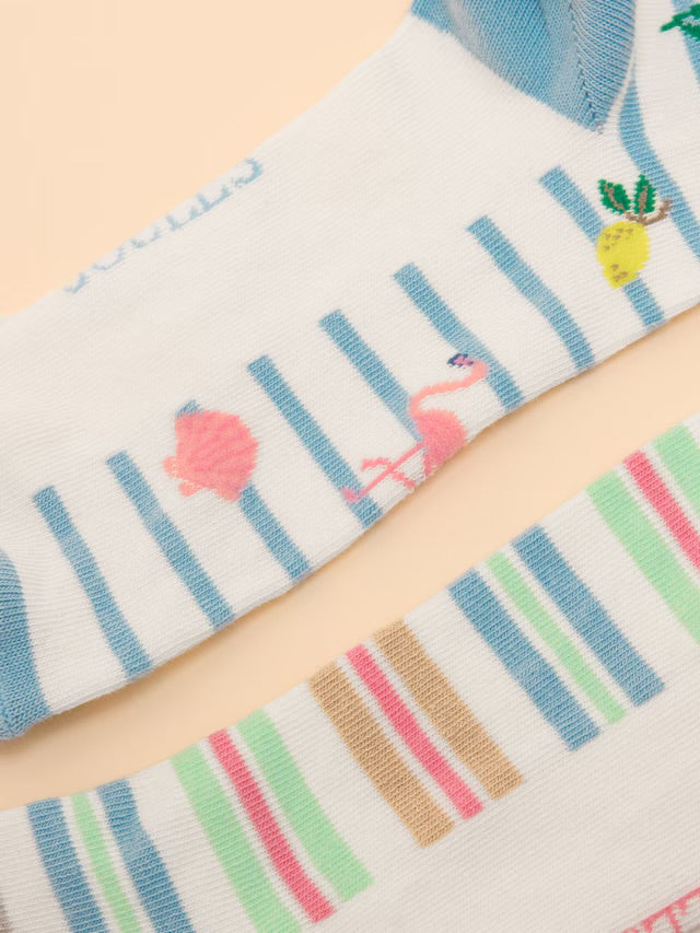 Joules Women's Everyday Cream/Blue 2 Pack Socks (size 4-8)