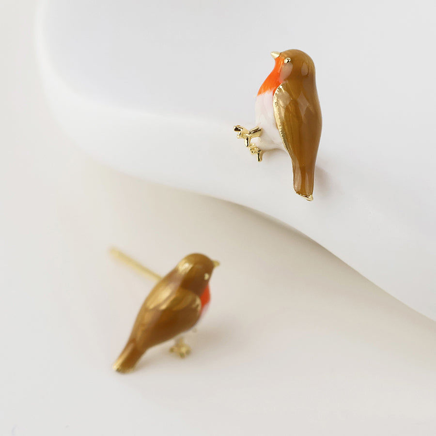 POM Robin golden enamel robin earrings