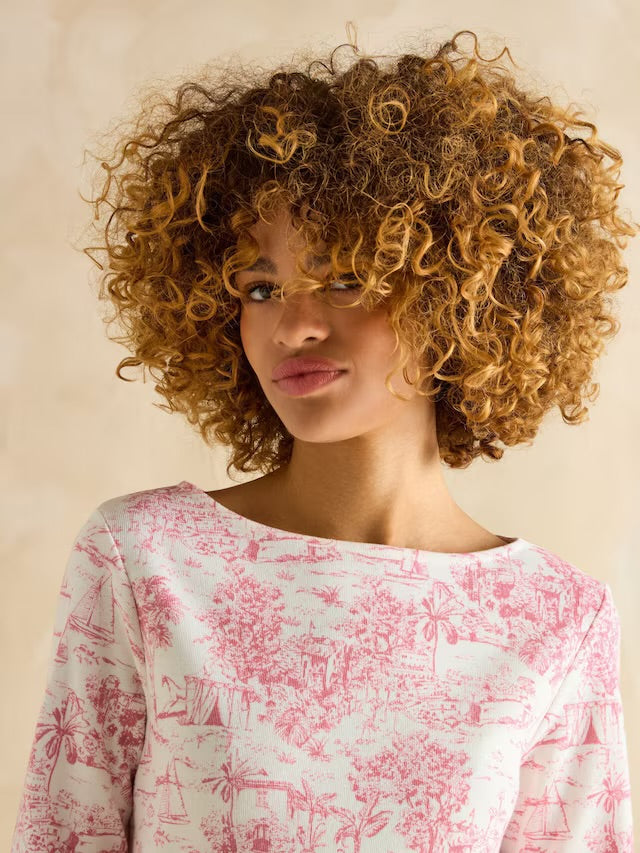 Joules Harbour Pink Toile de Jouy Boat Neck Printed Top
