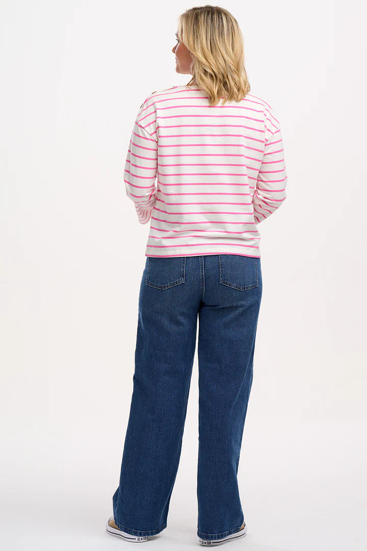 Sugarhill Celine Breton Top - Off-White/Pink, Smiley Flower