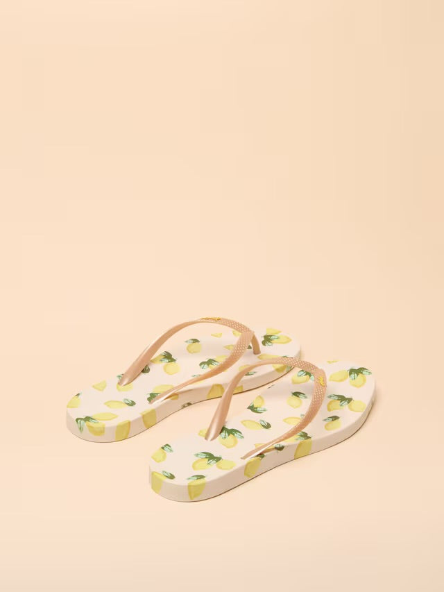 Joules Sunvale Cream Lemon Flip Flops
