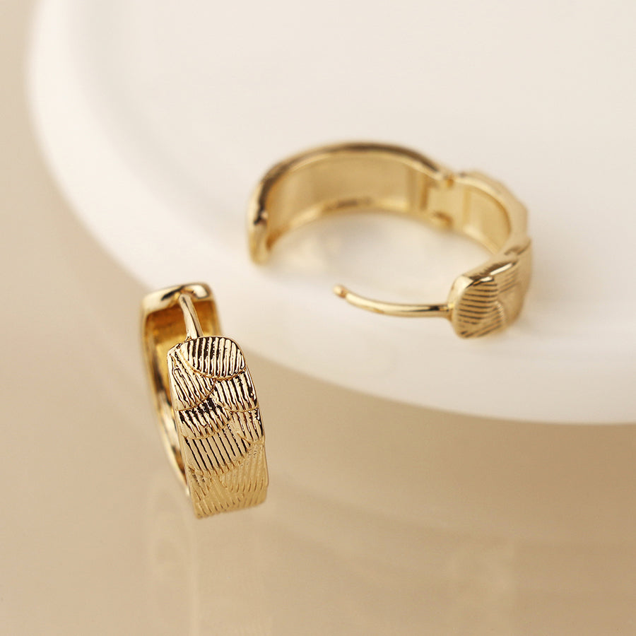 Faux Gold Scallop Embossed Huggie Hoops