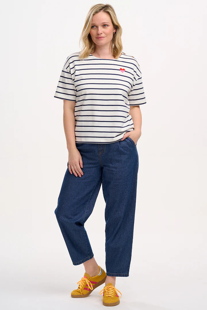 Sugarhill Kirby Breton Tee Top - Off-White/Navy, Split Heart