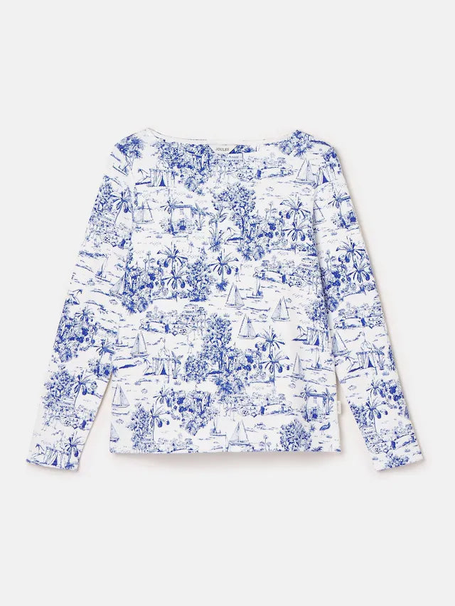 Joules Harbour Blue Toile de Jouy Boat Neck Printed Top
