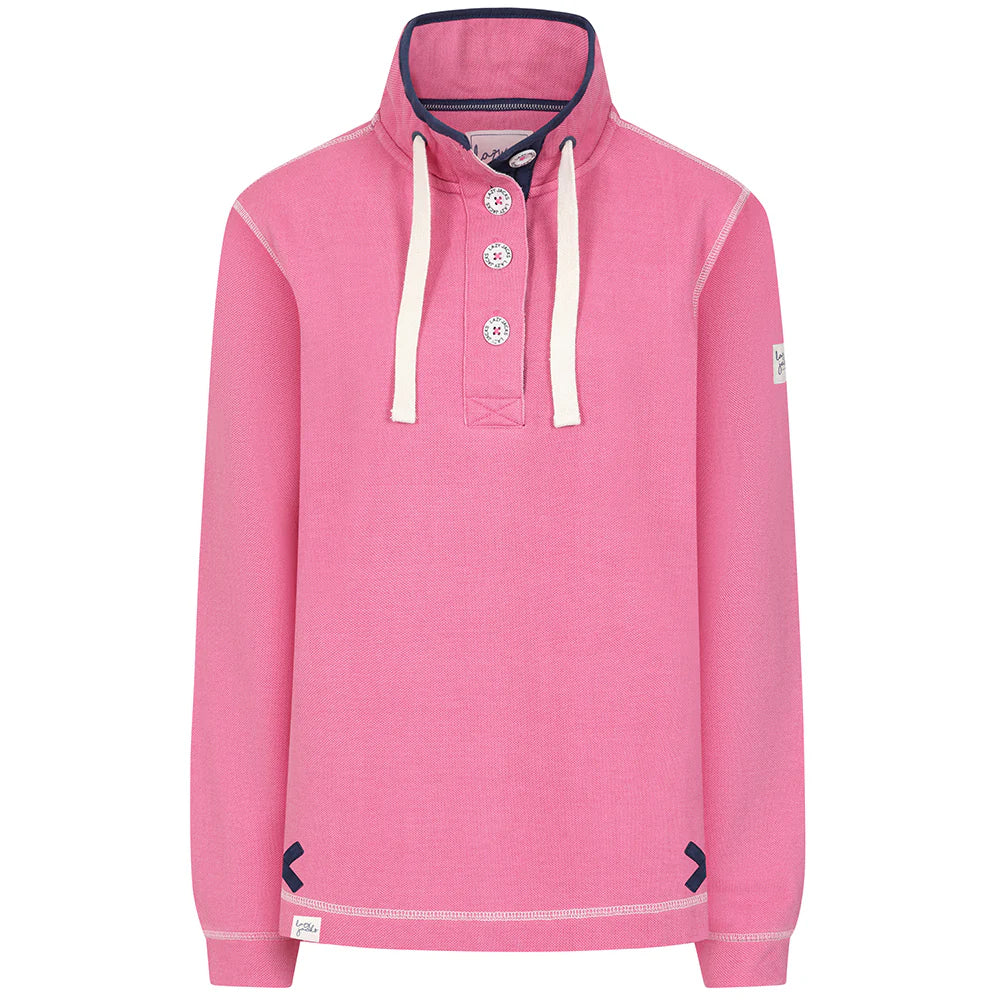 Button Neck Salmon Pink Pique Sweatshirt by Lazy Jacks
