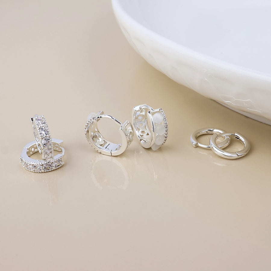POM Tia silver plated mixed hoop triple earring set