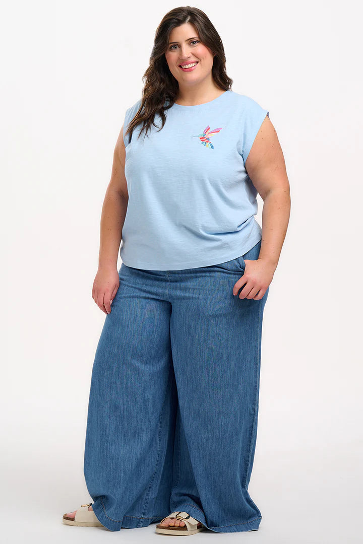 Sugarhill Chrissy Relaxed Tank T-Shirt - Pale Blue, Tropical Hummingbird