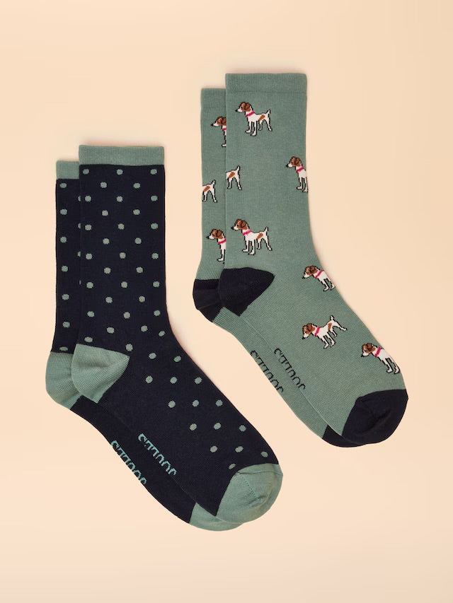 Joules Everyday Green/Blue 2 Pack Socks