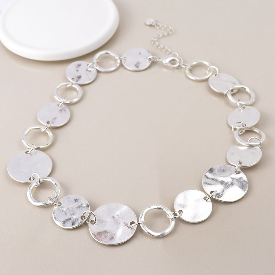 Hammered Disc & Hoops Link Necklace