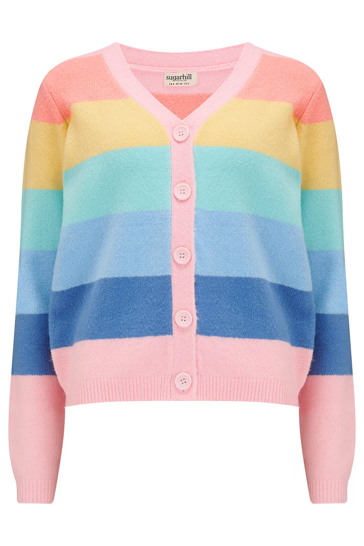 Sugarhill Izzy Cardigan - Multi, Pastel Rainbow Stripes