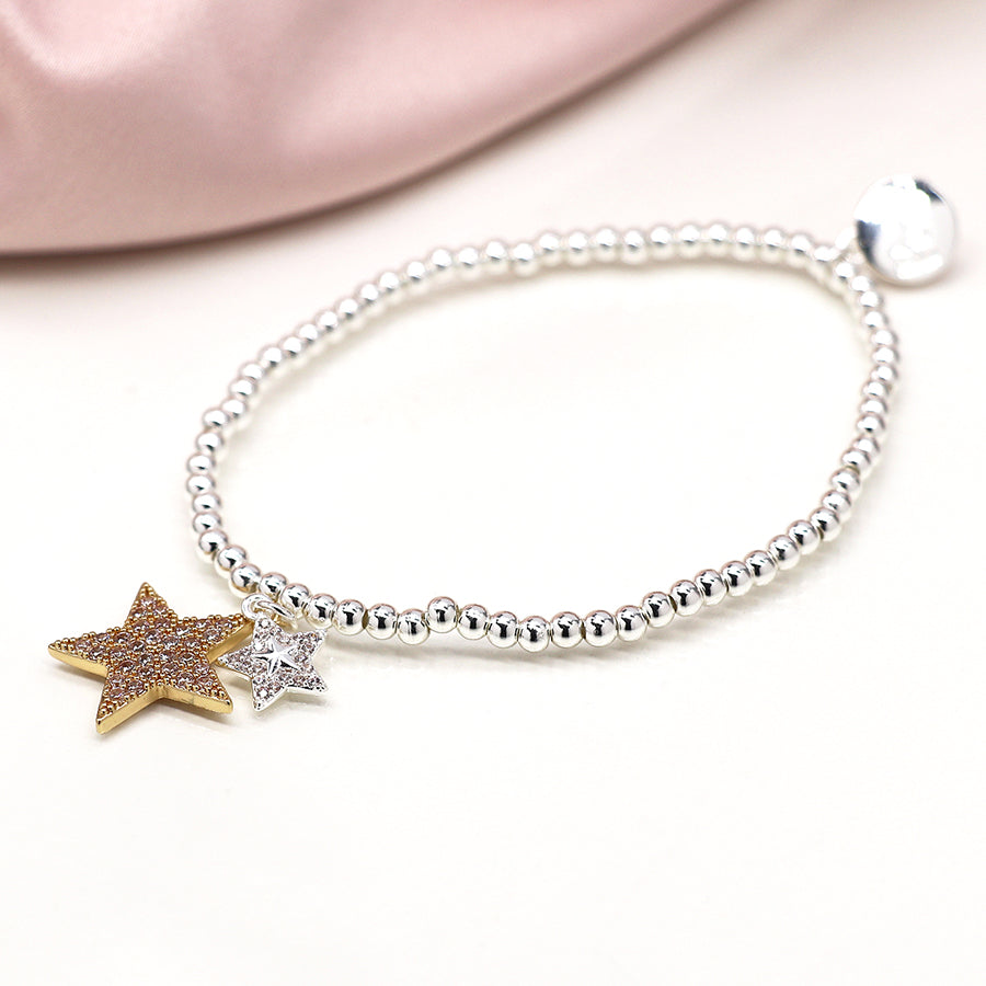 Faux Gold and Silver Plated Double Crystal Inset Star Bracelet
