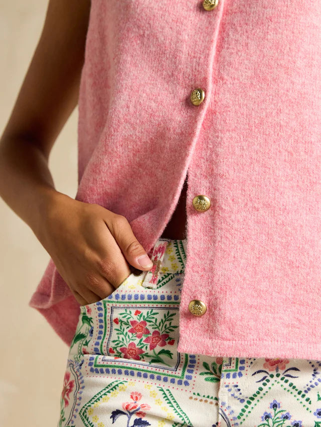 Joules Holly Pink Button Through Knitted Vest