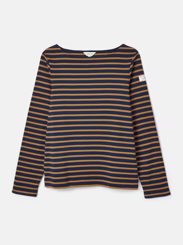 Harbour Navy & Tan Boat Neck Long Sleeve Breton Stripe Top