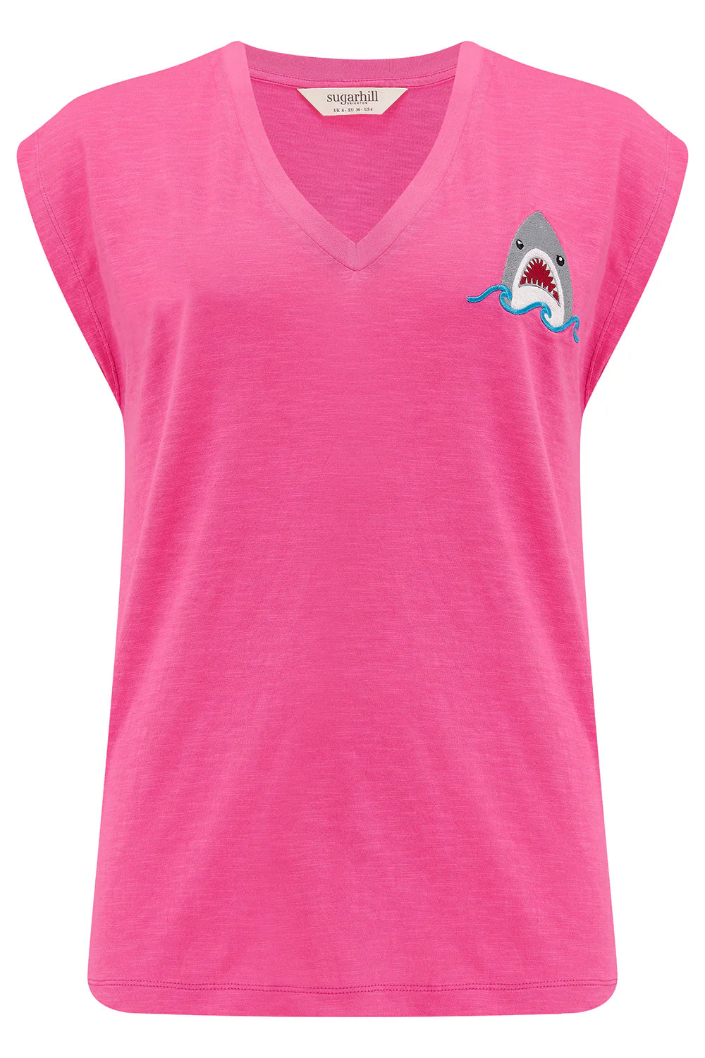 Sugarhill Ariana V-Neck Tank T-shirt - Pink, Fin-tastic Shark