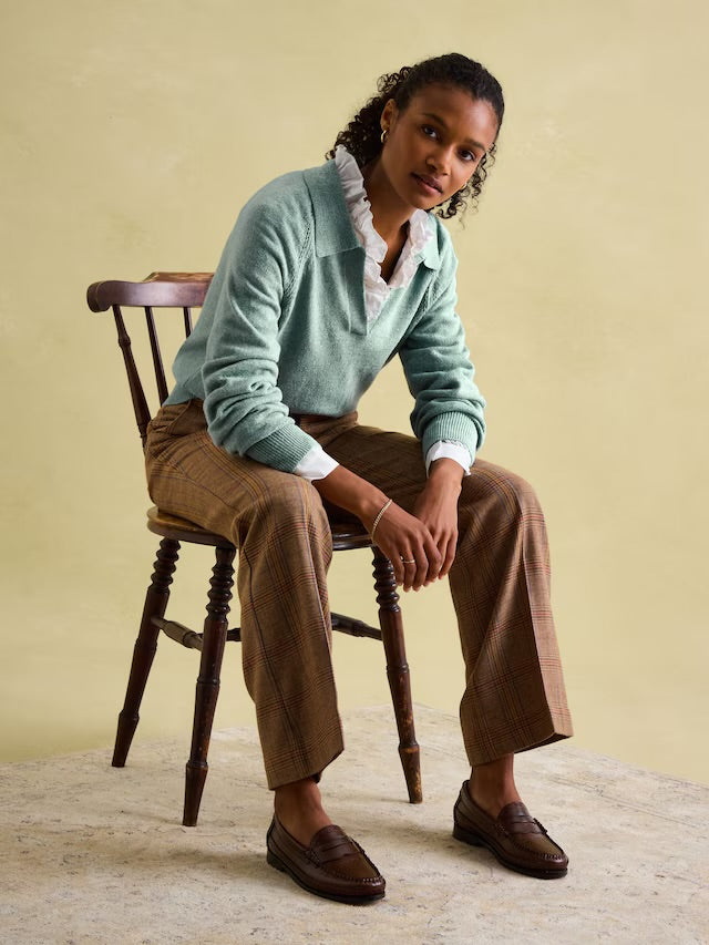 Mia Navy Blue Pointelle Jumper with Open Collar