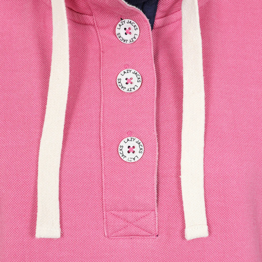 Button Neck Salmon Pink Pique Sweatshirt by Lazy Jacks