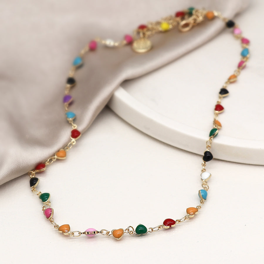 Rainbow Enamel Multi Hearts Necklace