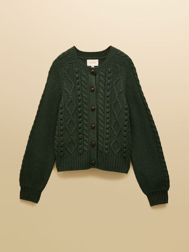 Joules Rafferty Green Cable Knit Cardigan