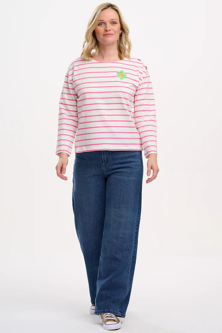 Sugarhill Celine Breton Top - Off-White/Pink, Smiley Flower
