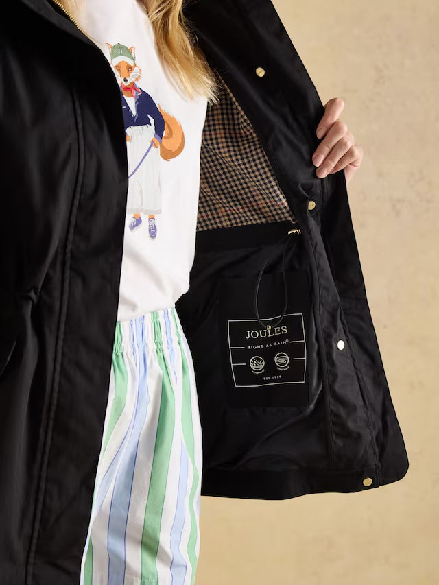Joules Portwell Black Waterproof Raincoat With Hood