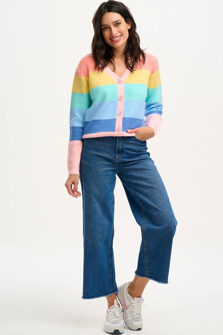 Sugarhill Izzy Cardigan - Multi, Pastel Rainbow Stripes