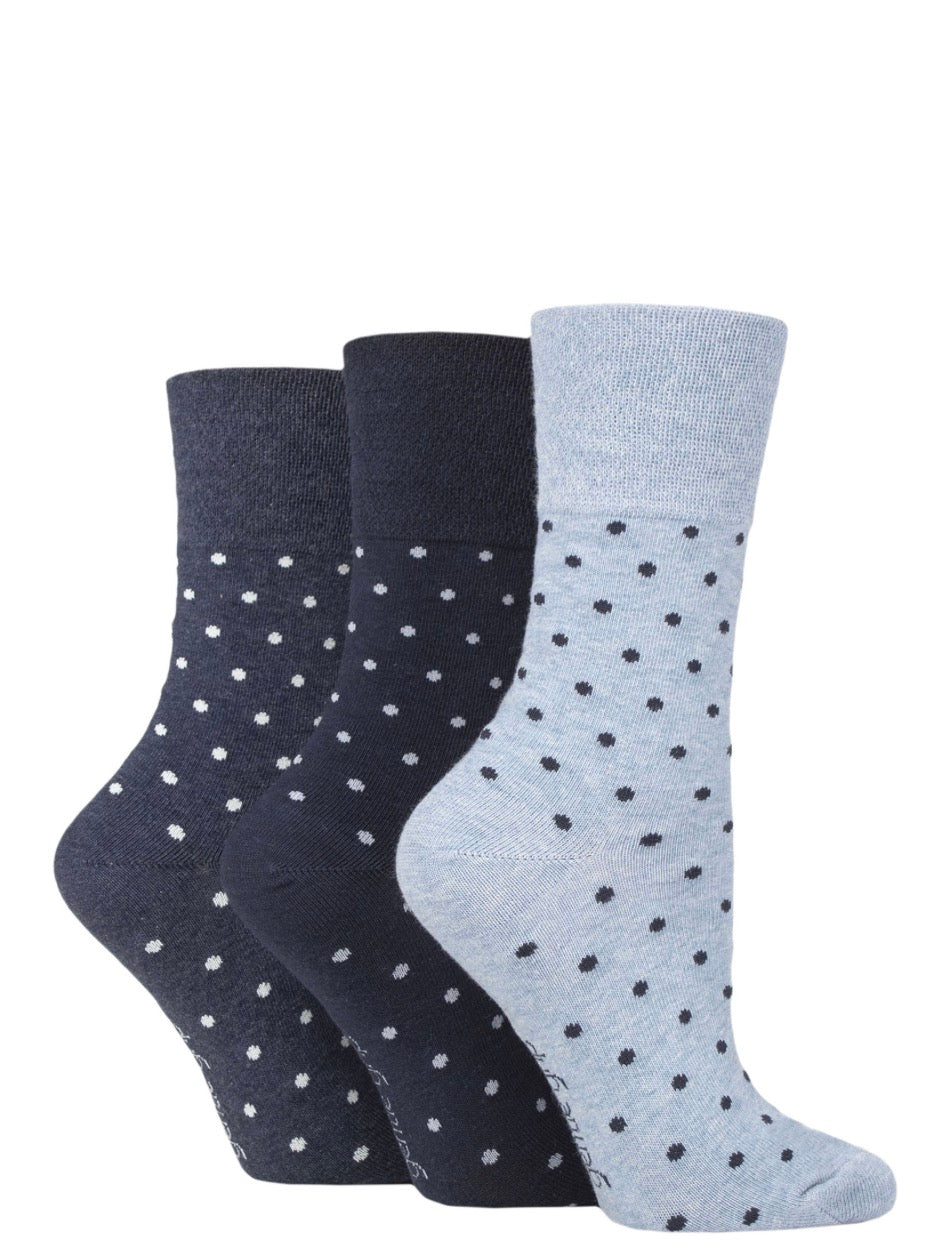 Sockshop Gentle Grip Women’s Cotton Patterned Socks 3 Pair Blue