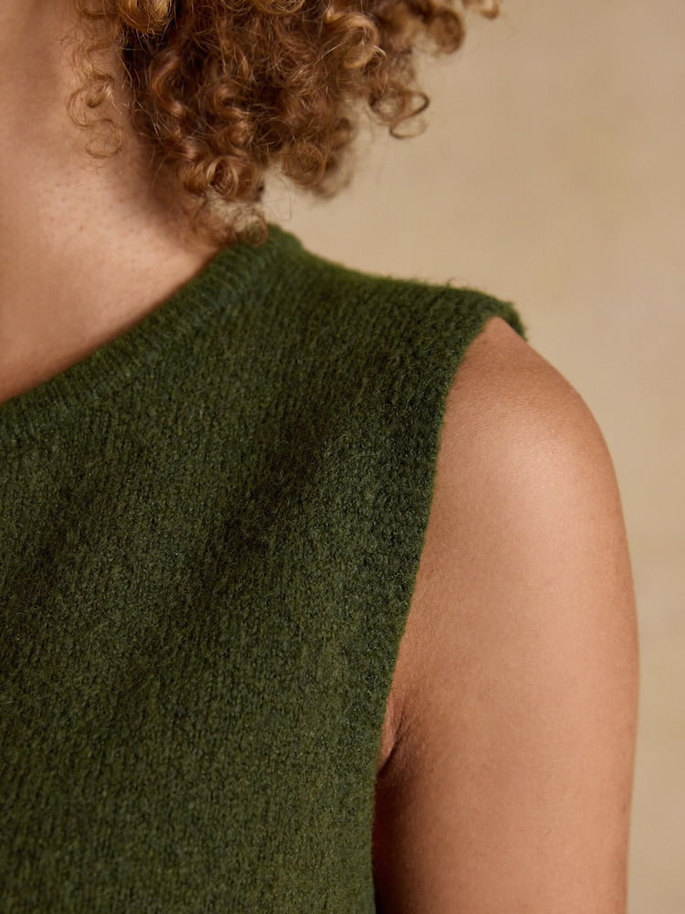 Joules Holly Khaki Green Button Through Knitted Vest