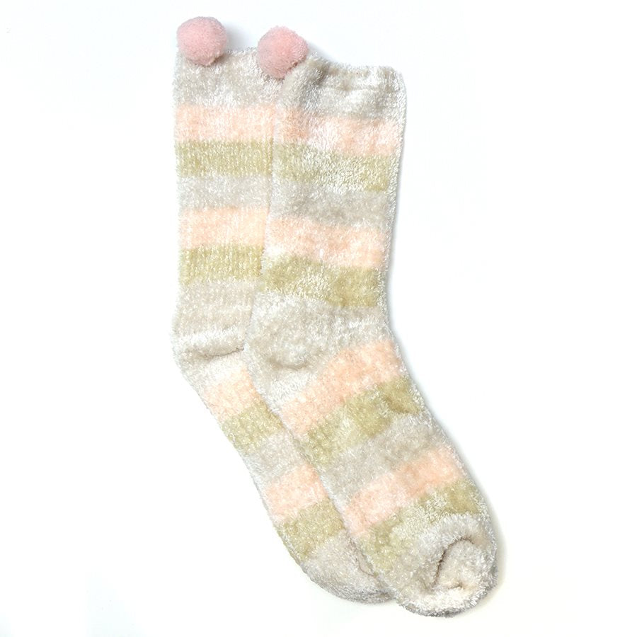POM Peace of Mind Striped Chenille Cosy Socks With Pompom