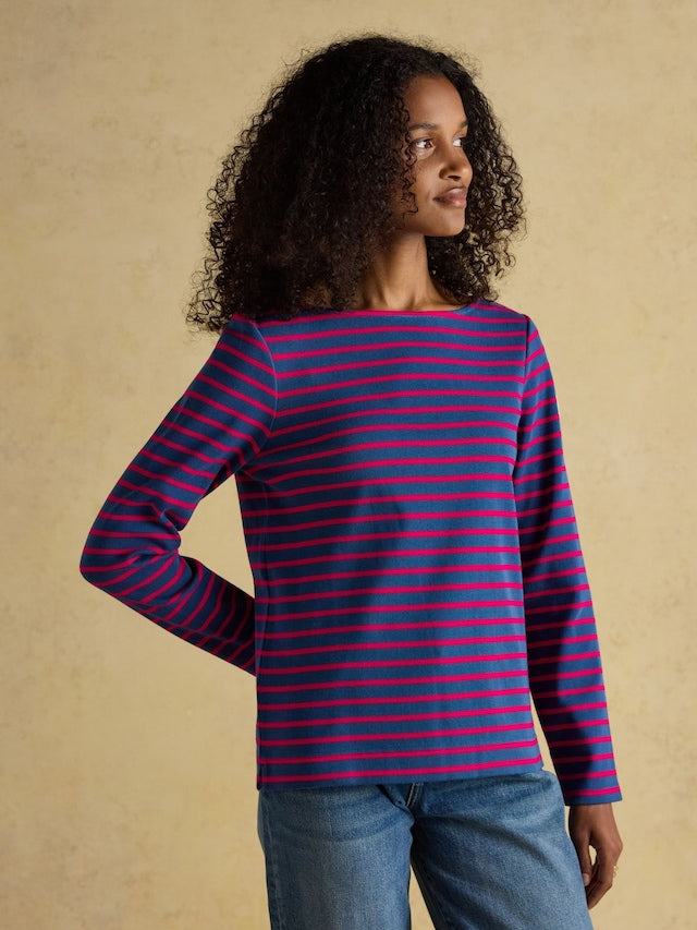 Joules Harbour Red & Blue Stripe Boat Neck 100% Cotton Breton Top