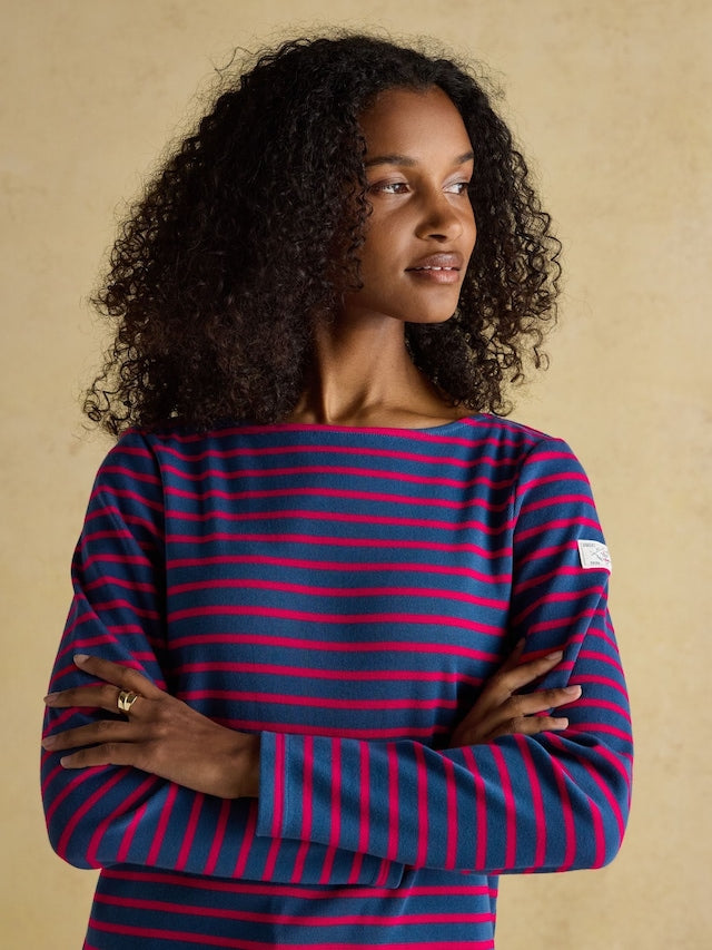 Joules Harbour Red & Blue Stripe Boat Neck 100% Cotton Breton Top