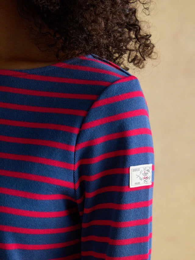 Joules Harbour Red & Blue Stripe Boat Neck 100% Cotton Breton Top