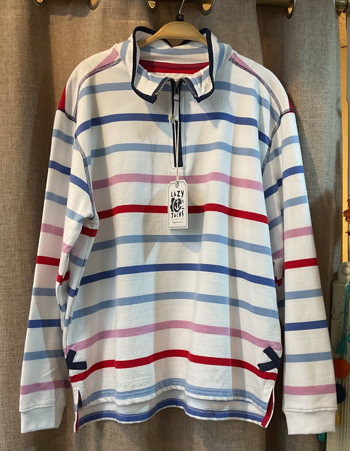 1/4 Zip Sweatshirt Red Stripe by Lazy Jacks