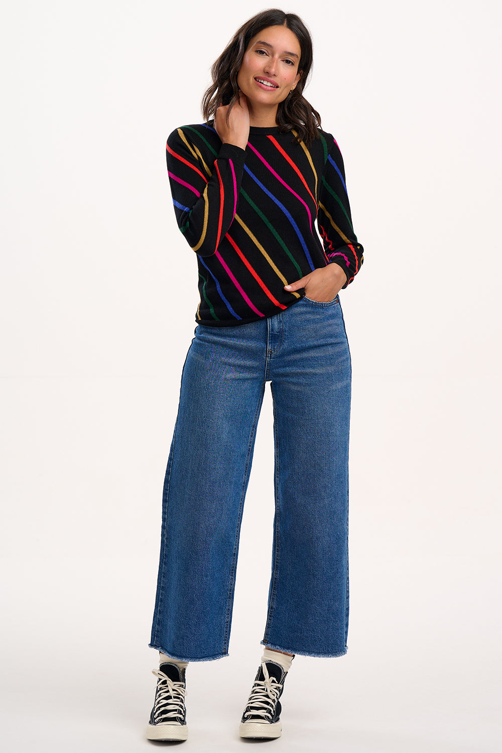Sugarhill Rowena Jumper Rainbow Sliding Stripes on Black