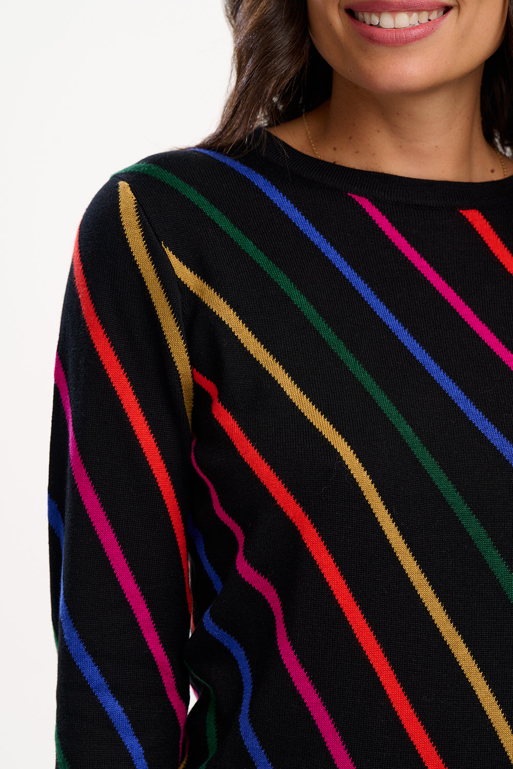 Sugarhill Rowena Jumper Rainbow Sliding Stripes on Black