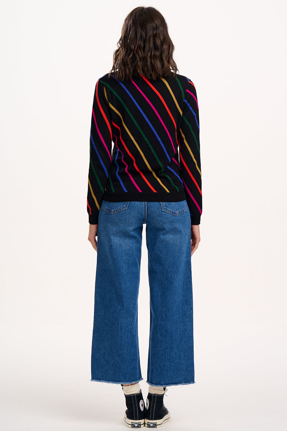 Sugarhill Rowena Jumper Rainbow Sliding Stripes on Black