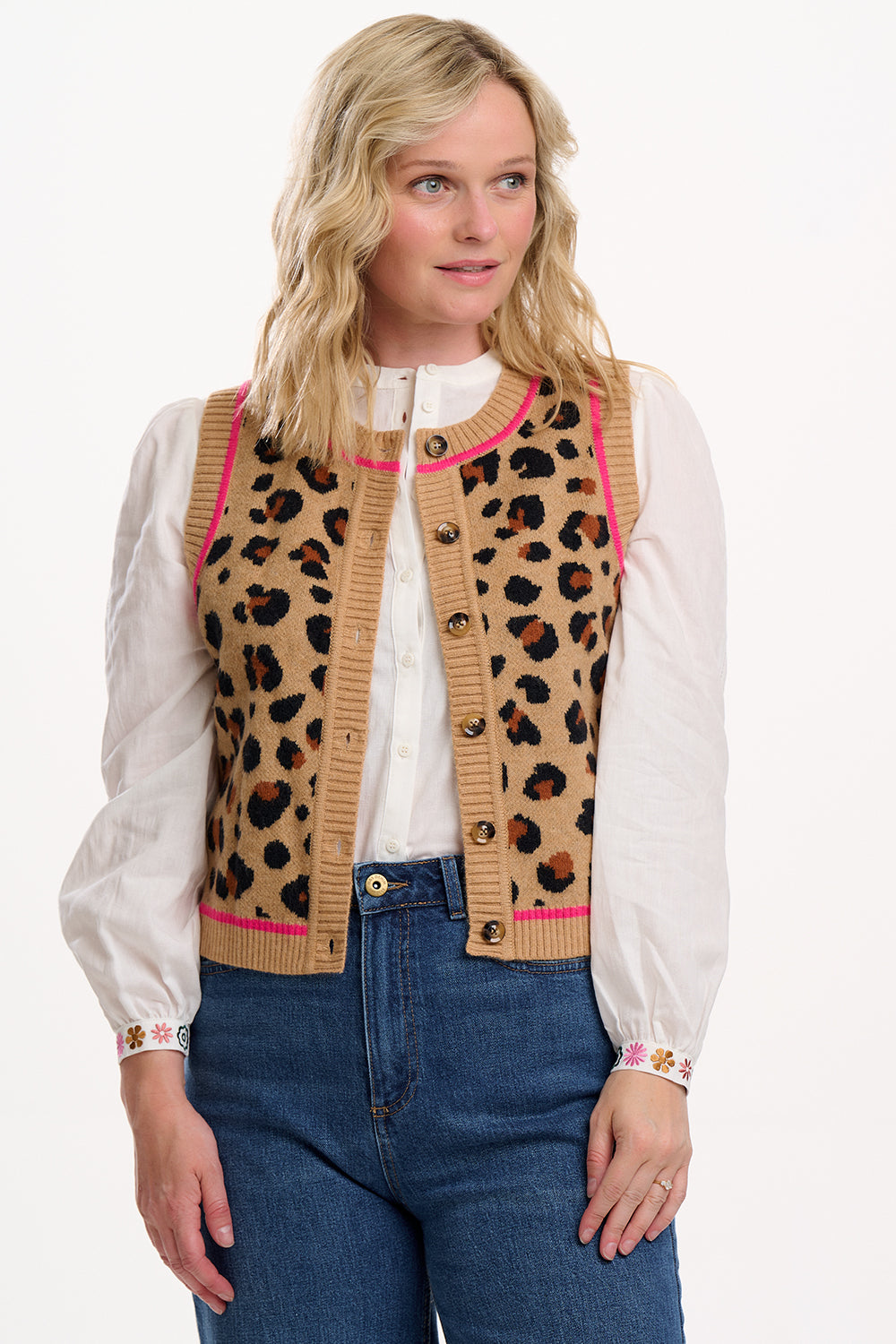 Sugarhill Natalie Knitted Waistcoat in Natural Leopard