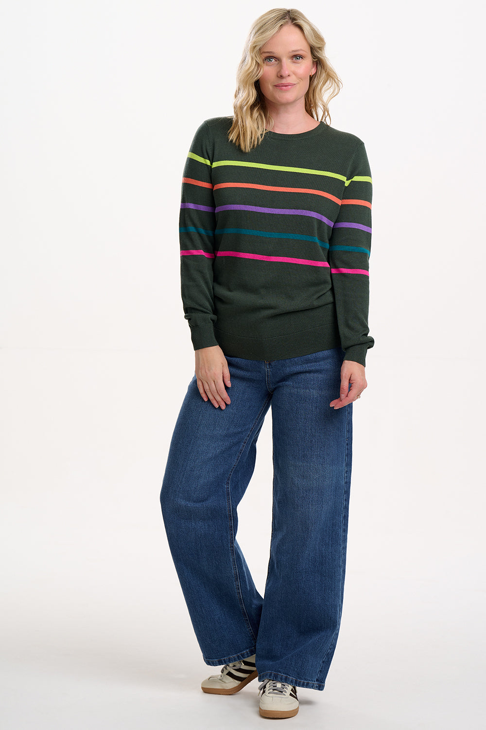 Sugarhill Rita Jumper Rainbow Stripes Khaki