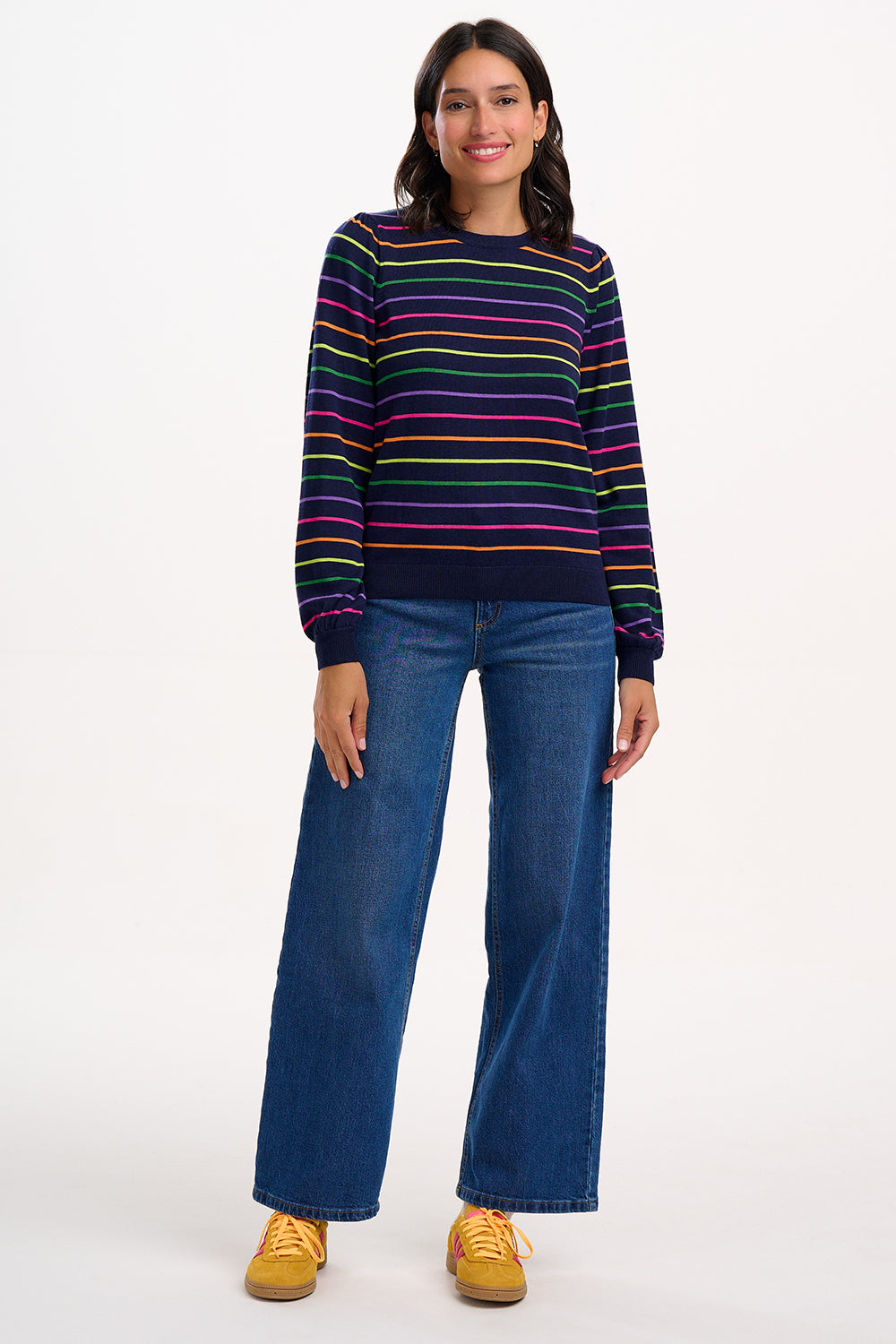 Sugarhill Madeline Jumper in Navy Rainbow Pop Stripes