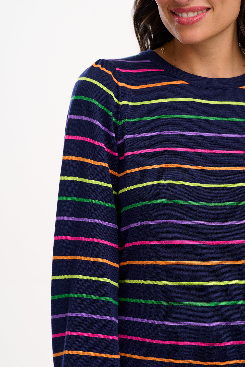 Sugarhill Madeline Jumper in Navy Rainbow Pop Stripes