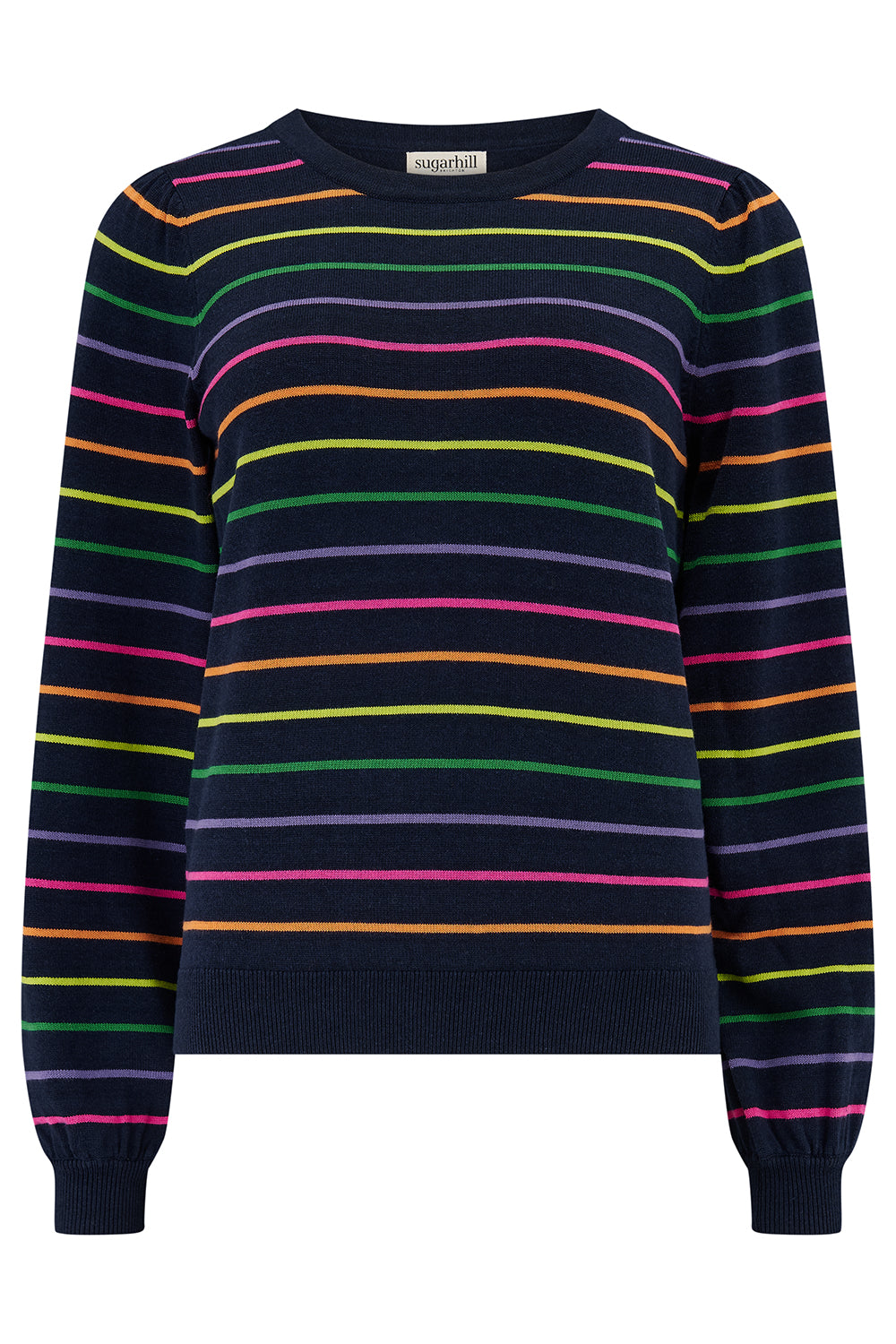 Sugarhill Madeline Jumper in Navy Rainbow Pop Stripes