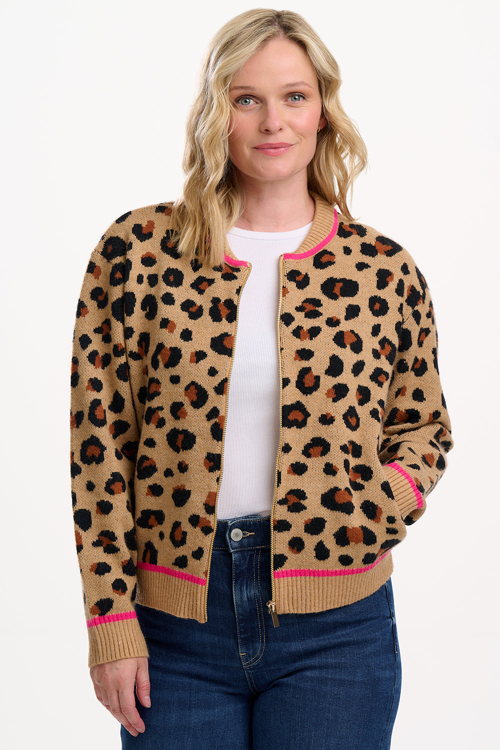 Sugarhill Solana Knitted Bomber in Natural Leopard